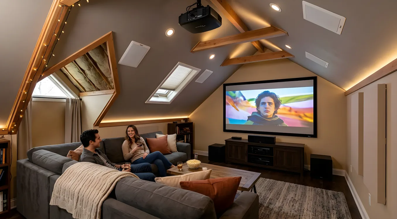 Bonus Room Home Theater: Working With Odd Shapes and Shared Space